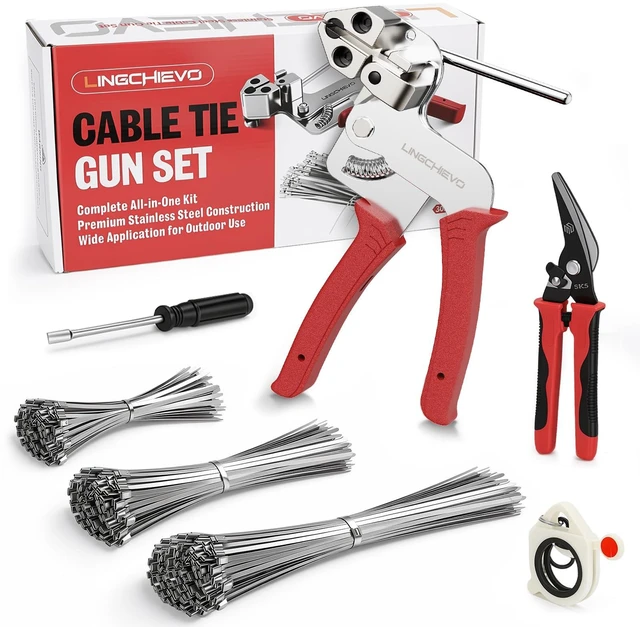 Main image of 300-Piece Metal Zip Ties Tool kit with Stainless Steel Zip Ties Cable Ties Gun with 100×7.8/11.8/15.8" Metal Zip Ties Heavy Duty Outdoor for Fence,Chicken Coop,Farm,Exhaust Pipe and Cables