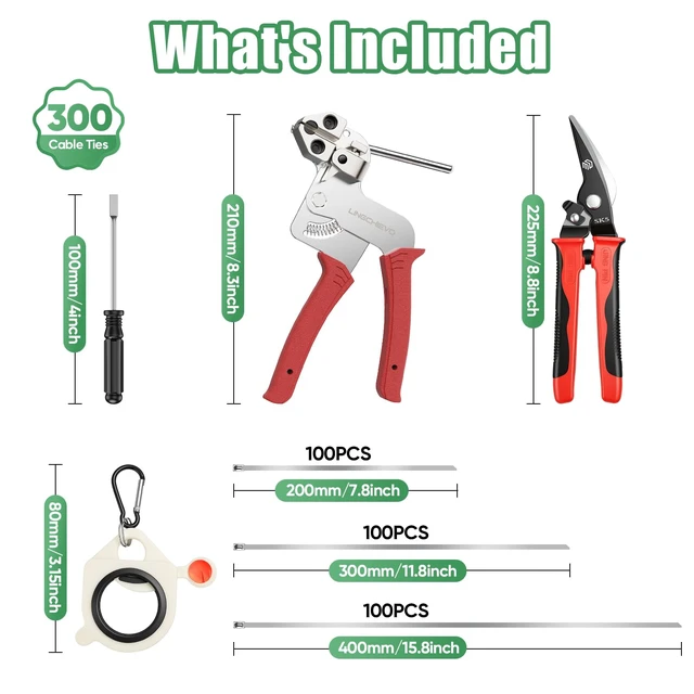 Alt view image 2 of 7 - 300-Piece Metal Zip Ties Tool kit with Stainless Steel Zip Ties Cable Ties Gun with 100×7.8/11.8/15.8" Metal Zip Ties Heavy Duty Outdoor for Fence,Chicken Coop,Farm,Exhaust Pipe and Cables