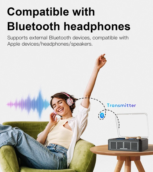 Alt view image 5 of 6 - Retro CD Player with Bluetooth, Desktop CD Players for Home, Built-in Speakers/FM Radio/Headphone Jack/AUX/USB/LCD Screen Display with Remote Controls-Black