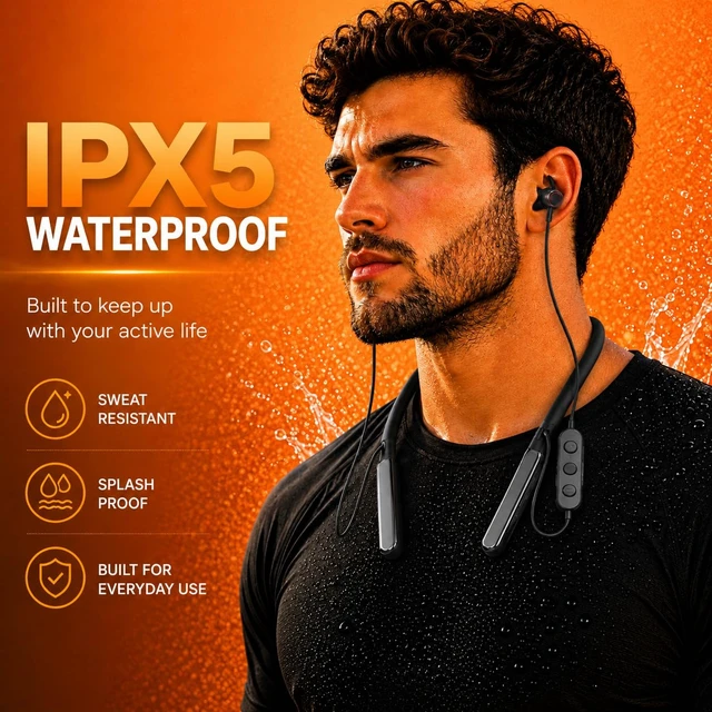 Alt view image 3 of 6 - B1 Bluetooth Headphones, Bluetooth Earbuds Wireless with 100Hrs Playtime, Wireless Bluetooth Headphones for Sports, Sweatproof & IPX5 Waterproof Wireless HeadphonesBlack
