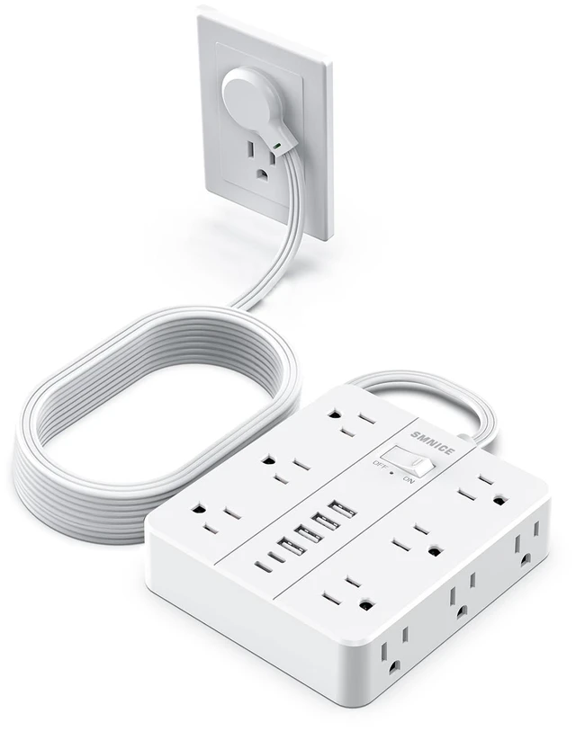 Main image of Power Strip 15 Ft Extension Cord, 12 Widely Spaced Outlets 6 USB (2 USB C) Ports, Ultra Thin Flat Plug Power Strip for Home, Office, Dorm Room Essentials