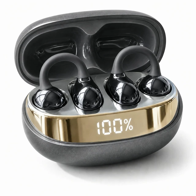 Main image of Clip-On Earbuds, Open-Ear Wireless Bluetooth 6.0, Lightweight Comfort Pearlescent gloss finish with a subtle shimmer effect, 50H Case,IPX5 Waterproof,0.16 oz per earbud,Sport Ear Buds,Running