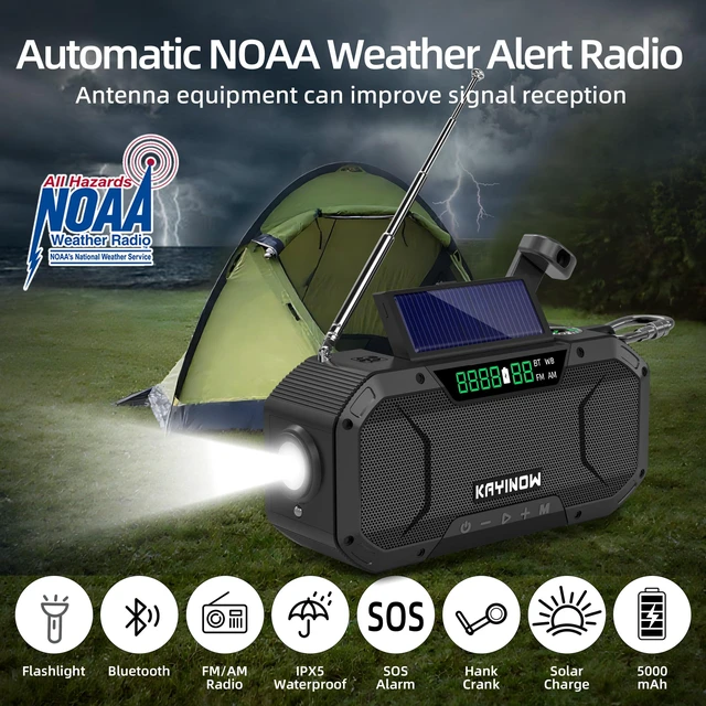 Alt view image 2 of 7 - Solar Hand Crank Emergency Radio with Waterproof,Portable AM FM NOAA Weather Radio, Rechargeable 5000mAh/18500mWh Battery Power, Wind Up Flashlight Phone Charger, SOS,Survival Storm Hurricane