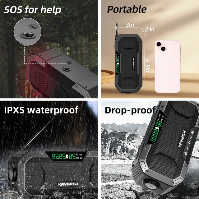 Alt view image 4 of 7 - Solar Hand Crank Emergency Radio with Waterproof,Portable AM FM NOAA Weather Radio, Rechargeable 5000mAh/18500mWh Battery Power, Wind Up Flashlight Phone Charger, SOS,Survival Storm Hurricane