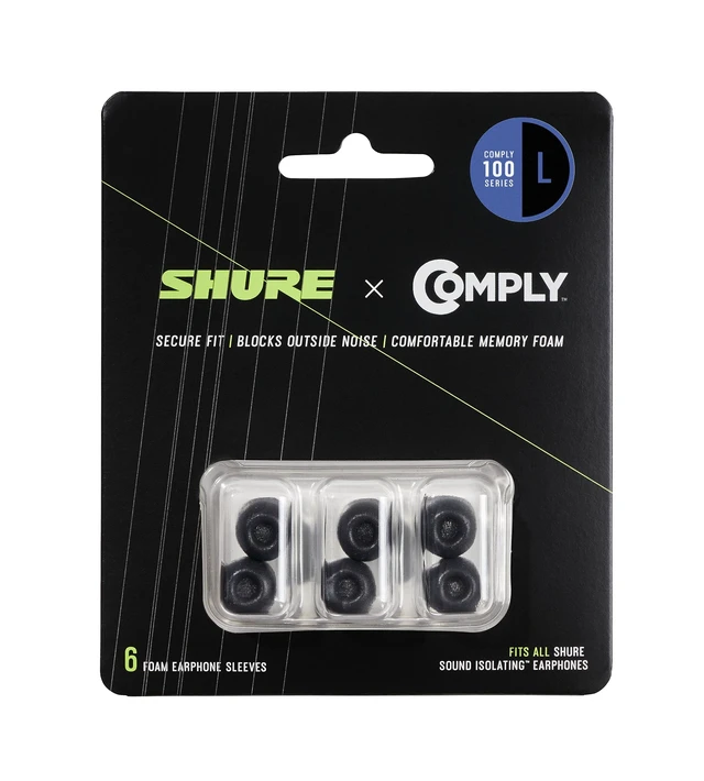 Main image of Comply Foam Sleeves 100 Series - Replacement Memory Foam Tips for Sound Isolating Earphones - 6 Pack (3 Pairs), Large (EACYF1-6L)