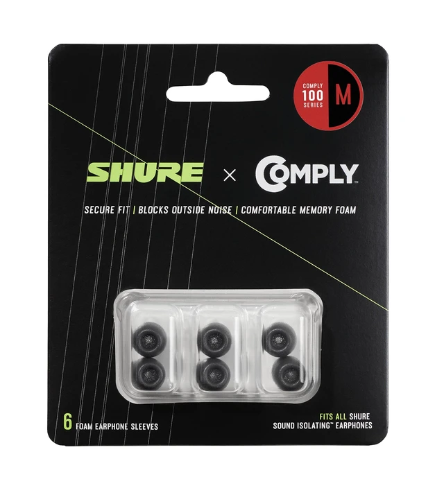 Main image of Comply Foam Sleeves 100 Series - Replacement Memory Foam Tips for Sound Isolating Earphones - 6 Pack (3 Pairs), Medium (EACYF1-6M)