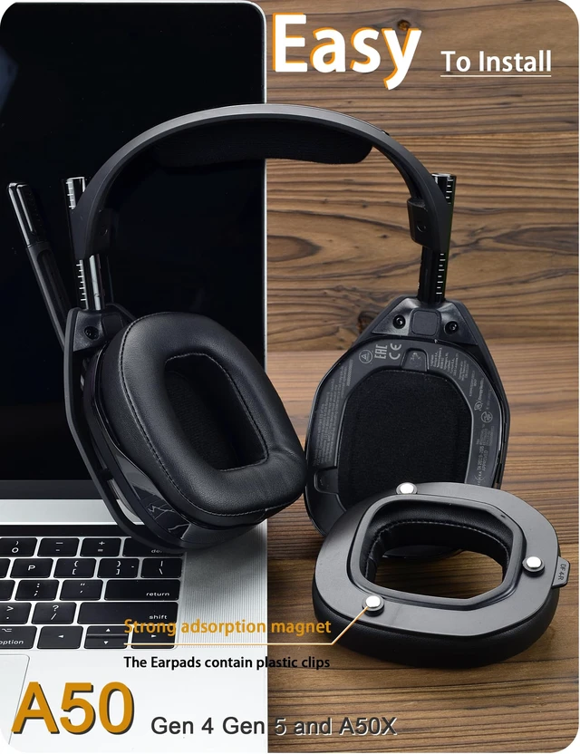 Alt view image 5 of 6 - Earpads for Astro A50 Gen 4, Gen 5 and A50X (Protein Leather) Mod Kit Ear Cushions and Headband, Upgrade High-Density Noise Cancelling Foam, Added Thickness