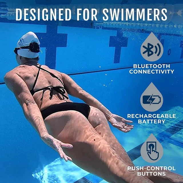 Alt view image 2 of 7 - Interval Swim Headphones for Apple Watch Waterproof IPX8 Swimming Earbuds with Bluetooth, 6-Hour Battery Life, Open-Ear Bone Conduction, and Goggle Loops Blue