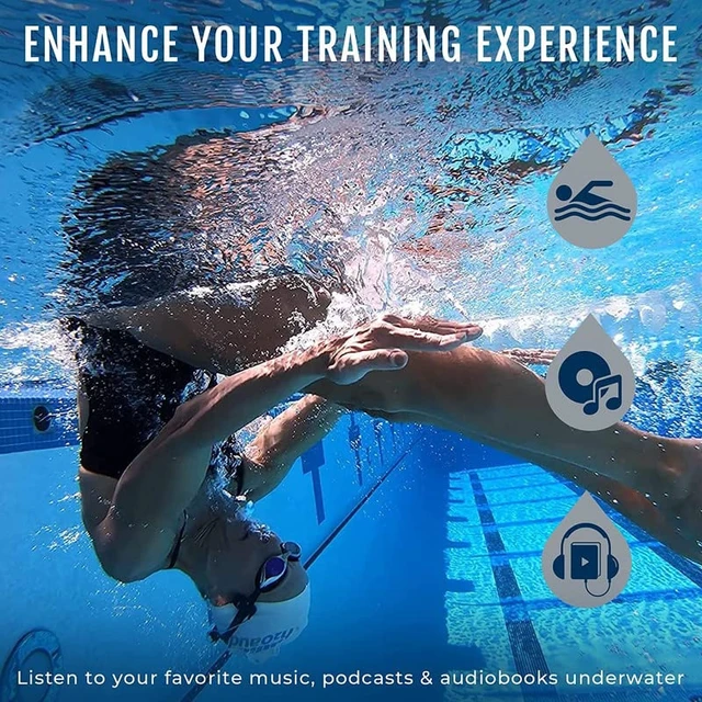 Alt view image 4 of 7 - Interval Swim Headphones for Apple Watch Waterproof IPX8 Swimming Earbuds with Bluetooth, 6-Hour Battery Life, Open-Ear Bone Conduction, and Goggle Loops Blue