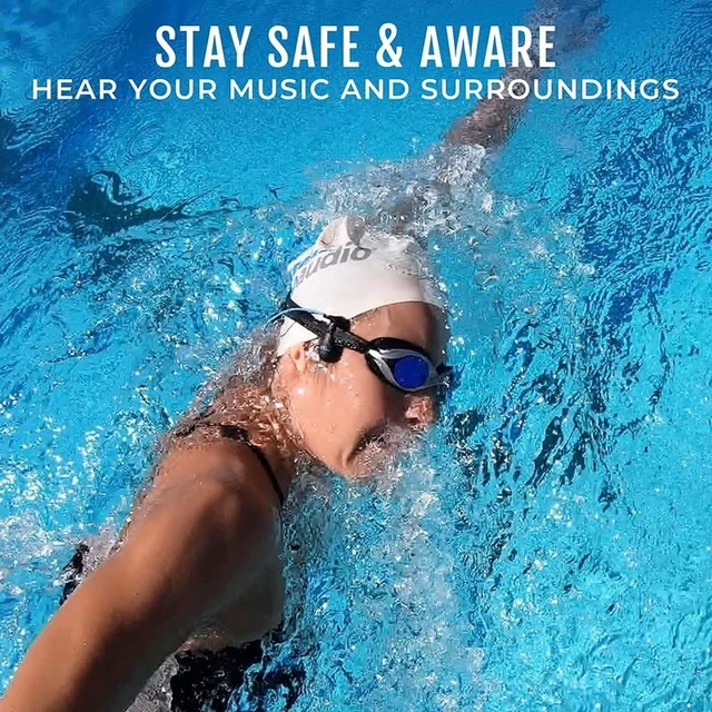 Alt view image 7 of 7 - Interval Swim Headphones for Apple Watch Waterproof IPX8 Swimming Earbuds with Bluetooth, 6-Hour Battery Life, Open-Ear Bone Conduction, and Goggle Loops Blue