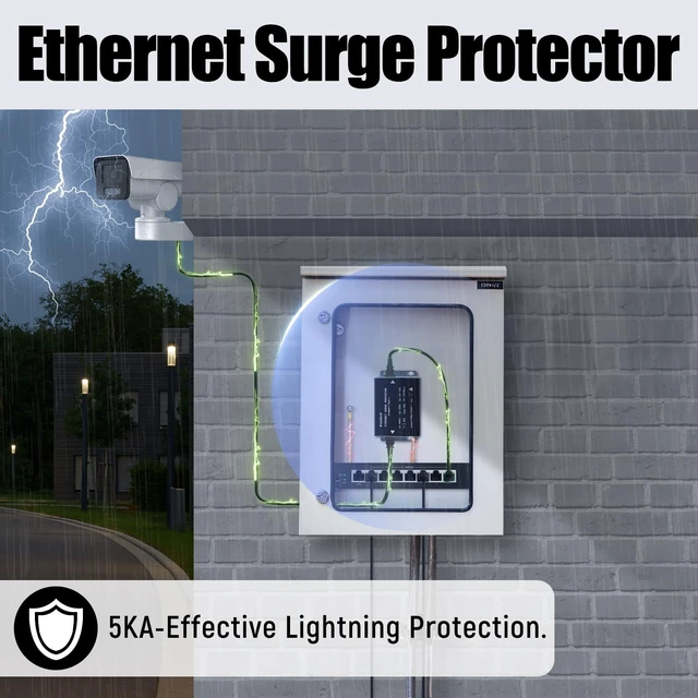 Alt view image 2 of 7 - Gigabit Ethernet Surge Protector,5KV PoE+ RJ45 Lightning Arrester RJ45 Lightning Suppressor, SPD with PTC/Gas Discharge Tube/Mounting Flange-1000Mbps, 1 Pack