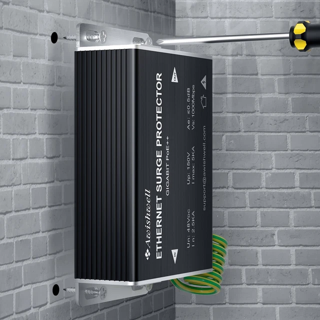Alt view image 7 of 7 - Gigabit Ethernet Surge Protector,5KV PoE+ RJ45 Lightning Arrester RJ45 Lightning Suppressor, SPD with PTC/Gas Discharge Tube/Mounting Flange-1000Mbps, 1 Pack