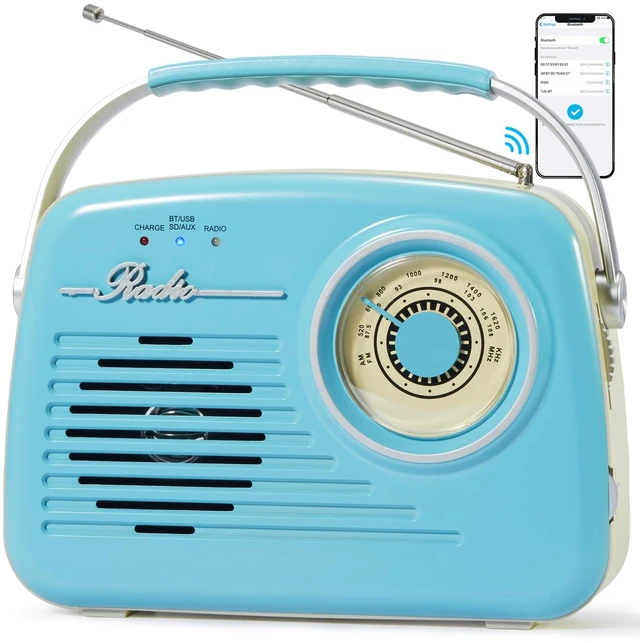 Main image of Portable Am Fm Radios, Radio Bluetooth Support Battery Operated and Plug in Wall for Home/Outdoor, Large Dial Easy to Use, Gifts for Seniors Elderly (Blue)