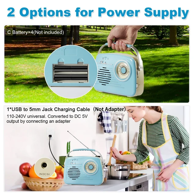 Alt view image 6 of 7 - Portable Am Fm Radios, Radio Bluetooth Support Battery Operated and Plug in Wall for Home/Outdoor, Large Dial Easy to Use, Gifts for Seniors Elderly (Blue)
