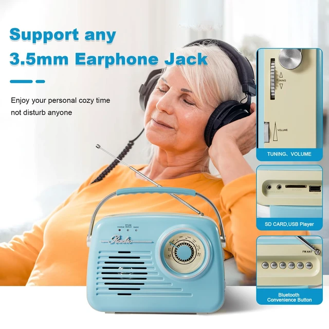 Alt view image 5 of 7 - Portable Am Fm Radios, Radio Bluetooth Support Battery Operated and Plug in Wall for Home/Outdoor, Large Dial Easy to Use, Gifts for Seniors Elderly (Blue)