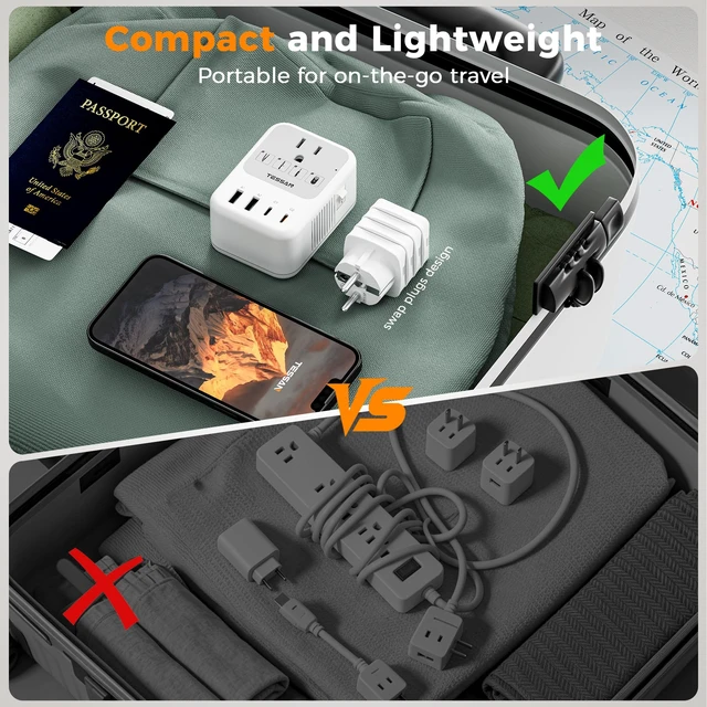 Alt view image 7 of 7 - 220V to 110V Voltage Converter US to Europe Universal Travel Adapter 4 USB Ports (2 USB-C), 2 AC and EU/UK/JP/FR Power Plug Adaptor, International Step Down Transformer