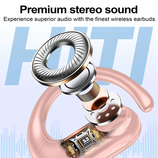 Alt view image 2 of 7 - Wireless Earbuds Bluetooth Headphones,Over Ear Buds for Sport with Deep Bass Sound,60Hrs Playtime Earphones Designed Comfort Fit with Earhooks for Running,Meeting,Workout-Pink