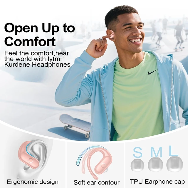 Alt view image 7 of 7 - Wireless Earbuds Bluetooth Headphones,Over Ear Buds for Sport with Deep Bass Sound,60Hrs Playtime Earphones Designed Comfort Fit with Earhooks for Running,Meeting,Workout-Pink