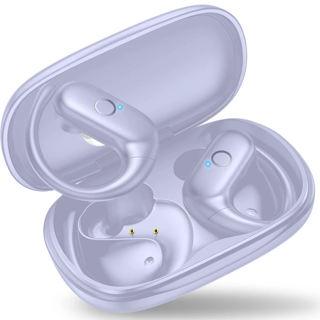 Main image of Wireless Earbuds Bluetooth Headphones,Over Ear Buds for Sport with Deep Bass Sound,60Hrs Playtime Earphones Designed Comfort Fit with Earhooks for Running,Meeting,Workout-Purple