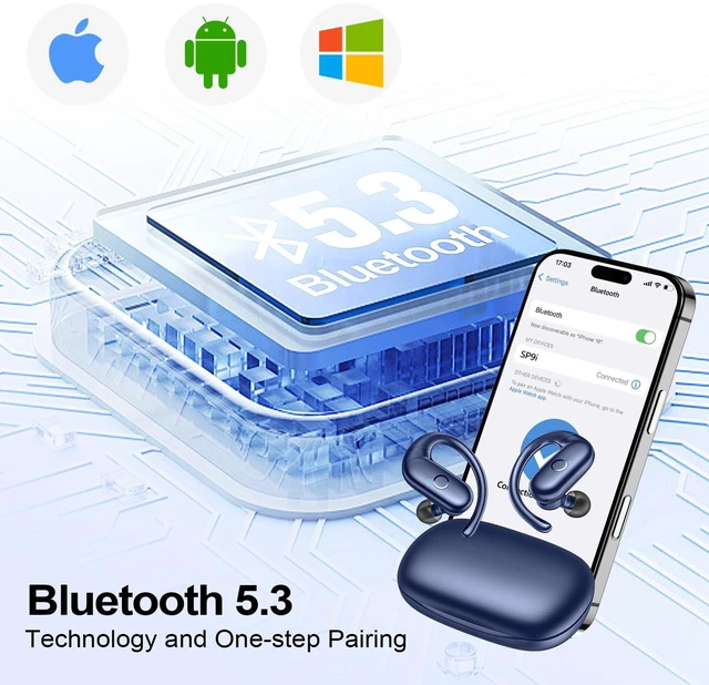 Alt view image 4 of 7 - Wireless Earbuds Bluetooth Headphones,Over Ear Buds for Sport with Deep Bass Sound,60Hrs Playtime Earphones Designed Comfort Fit with Earhooks for Running,Meeting,Workout-Blue