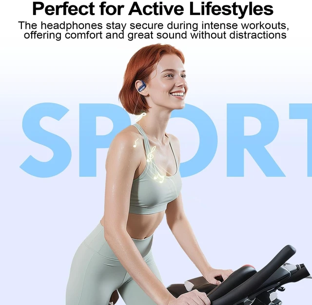 Alt view image 6 of 7 - Wireless Earbuds Bluetooth Headphones,Over Ear Buds for Sport with Deep Bass Sound,60Hrs Playtime Earphones Designed Comfort Fit with Earhooks for Running,Meeting,Workout-Blue