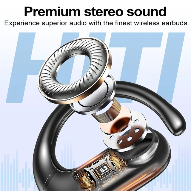 Alt view image 2 of 7 - Wireless Earbuds Bluetooth Headphones,Over Ear Buds for Sport with Deep Bass Sound,60Hrs Playtime Earphones Designed Comfort Fit with Earhooks for Running,Meeting,Workout-Black