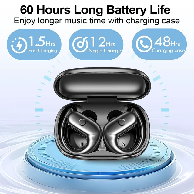 Alt view image 3 of 7 - Wireless Earbuds Bluetooth Headphones,Over Ear Buds for Sport with Deep Bass Sound,60Hrs Playtime Earphones Designed Comfort Fit with Earhooks for Running,Meeting,Workout-Black