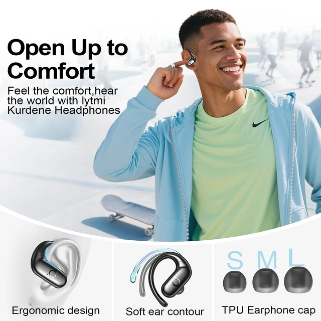 Alt view image 7 of 7 - Wireless Earbuds Bluetooth Headphones,Over Ear Buds for Sport with Deep Bass Sound,60Hrs Playtime Earphones Designed Comfort Fit with Earhooks for Running,Meeting,Workout-Black