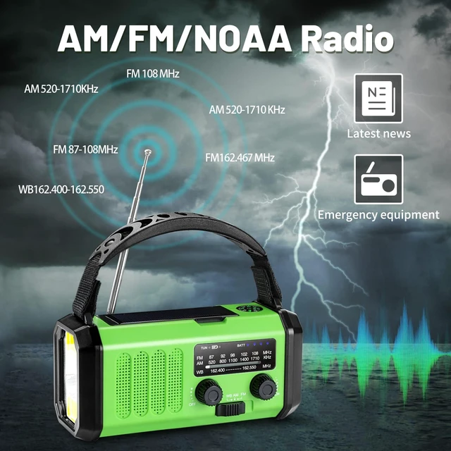 Alt view image 4 of 7 - Emergency Hand Crank Radio with 10000mAh/37000mWh Battery Backup, AM FM NOAA Weather Radio, Type-C Charge,Solar Radio,SOS, 3 Modes LED FlashlightReading Lamp, Compass for Outdoor Survival