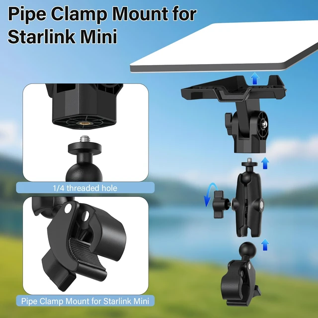 Alt view image 2 of 7 - Starlink Mini Mount-360° Adjustable Pipe Clamp Mount for Starlink Mini Dish,Pole Mount Adapter for Round Tubes 0.6-1.4in Diameter,Rust-Proof Starlink Mini Accessories for RV, Boat, Camper,Balcony