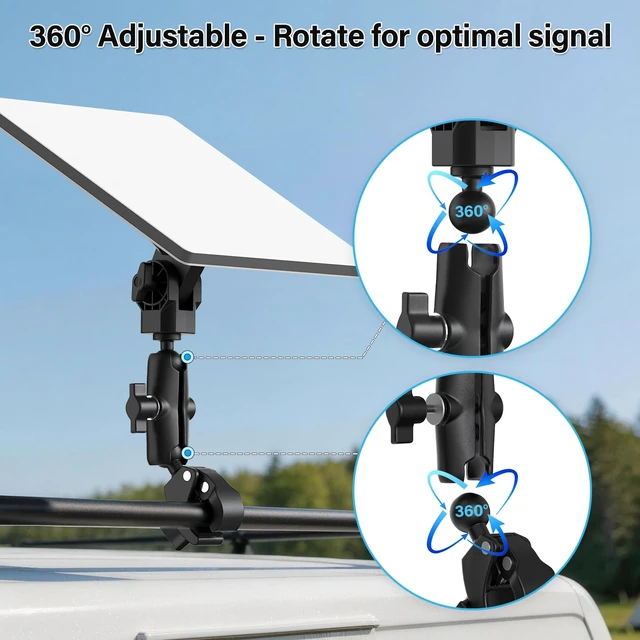 Alt view image 3 of 7 - Starlink Mini Mount-360° Adjustable Pipe Clamp Mount for Starlink Mini Dish,Pole Mount Adapter for Round Tubes 0.6-1.4in Diameter,Rust-Proof Starlink Mini Accessories for RV, Boat, Camper,Balcony