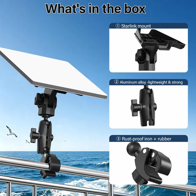 Alt view image 7 of 7 - Starlink Mini Mount-360° Adjustable Pipe Clamp Mount for Starlink Mini Dish,Pole Mount Adapter for Round Tubes 0.6-1.4in Diameter,Rust-Proof Starlink Mini Accessories for RV, Boat, Camper,Balcony