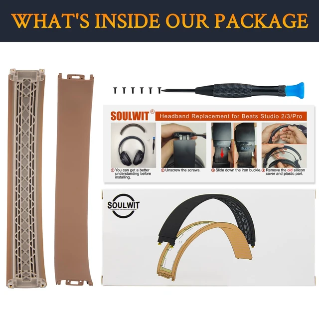 Alt view image 7 of 7 - Top+Bottom Headband for Beats Studio Pro Noise Cancelling Headphones, Replacement Headstrap Repair Part - Dune