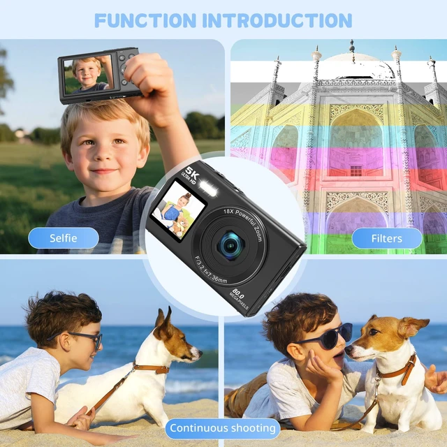 Alt view image 3 of 6 - Dual Screen 5K Digital Camera for Vlogging with Fill Light - 80MP, 16X Zoom, WiFi, YouTube/Blogging, Includes 32GB Card & 2 Batteries (X9-Black)