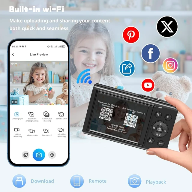 Alt view image 4 of 6 - Dual Screen 5K Digital Camera for Vlogging with Fill Light - 80MP, 16X Zoom, WiFi, YouTube/Blogging, Includes 32GB Card & 2 Batteries (X9-Black)