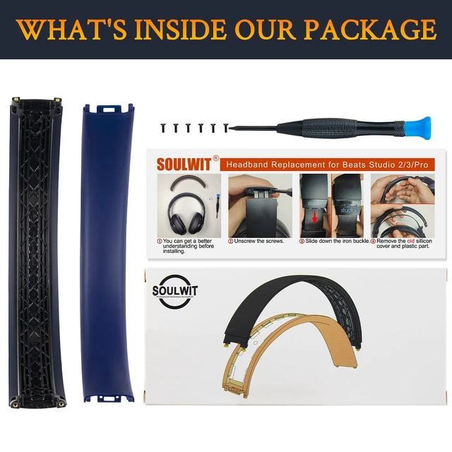 Alt view image 7 of 7 - Top+Bottom Headband for Beats Studio Pro Noise Cancelling Headphones, Replacement Headstrap Repair Part - Navy Blue