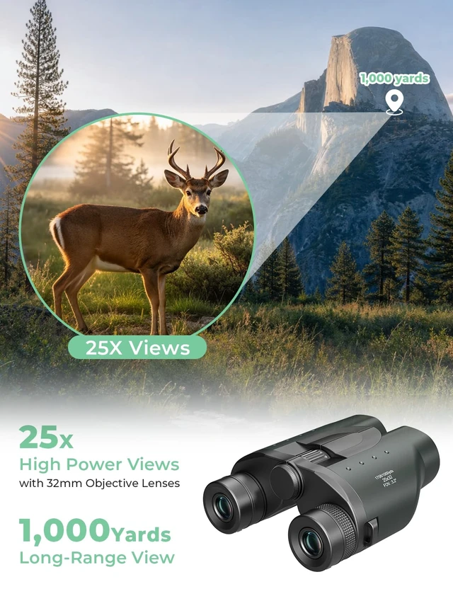 Alt view image 2 of 7 - 25x32 Compact Binoculars for Adults Kids, High Power BAK4 FMC Lightweight Lightweight Pocket Size for Travel, Eyeglass Friendly, Small Binoculars for Cruise Ship, Clear Vision for Bird Watching