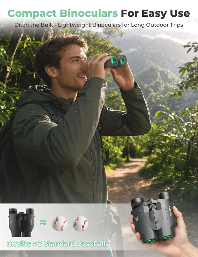 Alt view image 4 of 7 - 25x32 Compact Binoculars for Adults Kids, High Power BAK4 FMC Lightweight Lightweight Pocket Size for Travel, Eyeglass Friendly, Small Binoculars for Cruise Ship, Clear Vision for Bird Watching