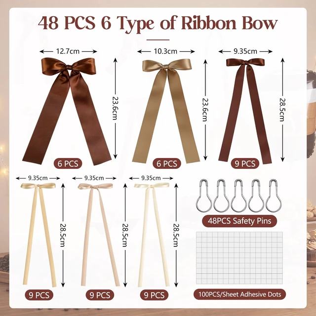 Alt view image 2 of 7 - Brown Bow Wall Decor 48 Pcs Brown Ribbon Bows for Bridal Shower Decorations Fall Bow for Love is Brewing Bridal Shower Decorations, Baby is Brewing, Espresso Martini Party Decor, Bachelorette Party