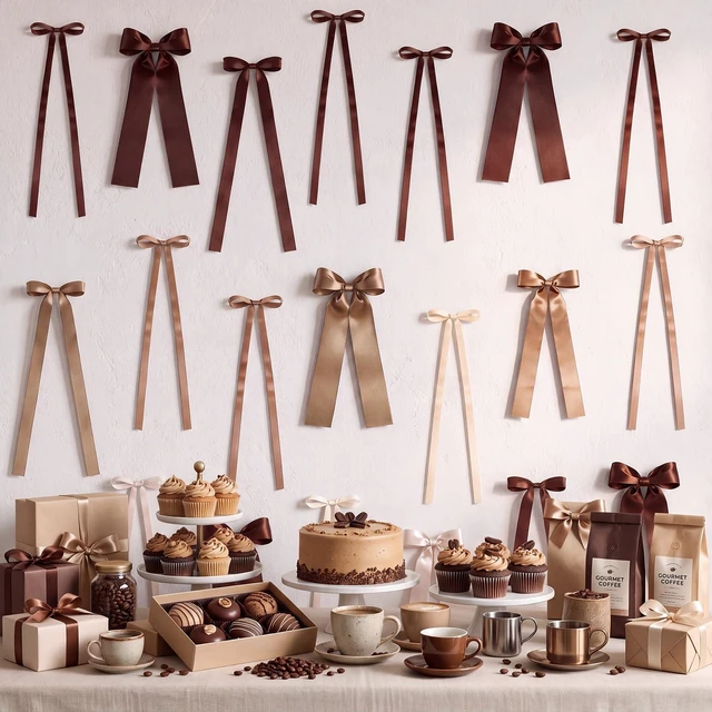 Main image of Brown Bow Wall Decor 48 Pcs Brown Ribbon Bows for Bridal Shower Decorations Fall Bow for Love is Brewing Bridal Shower Decorations, Baby is Brewing, Espresso Martini Party Decor, Bachelorette Party