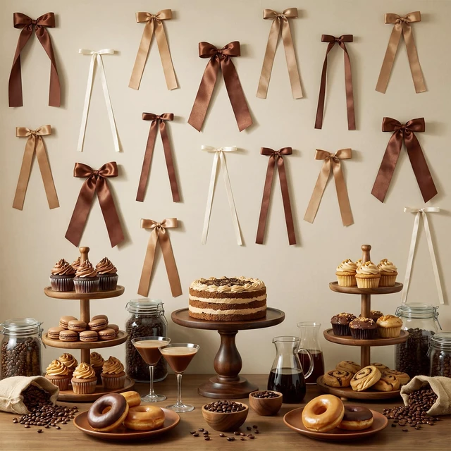 Alt view image 4 of 7 - Brown Bow Wall Decor 48 Pcs Brown Ribbon Bows for Bridal Shower Decorations Fall Bow for Love is Brewing Bridal Shower Decorations, Baby is Brewing, Espresso Martini Party Decor, Bachelorette Party