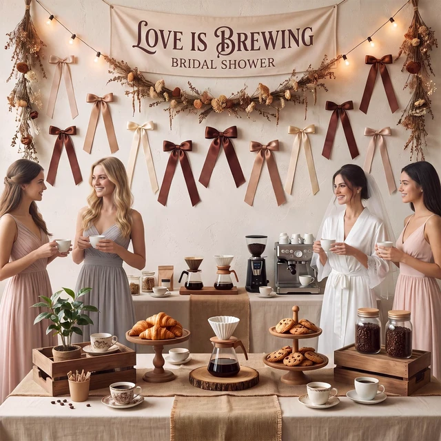 Alt view image 6 of 7 - Brown Bow Wall Decor 48 Pcs Brown Ribbon Bows for Bridal Shower Decorations Fall Bow for Love is Brewing Bridal Shower Decorations, Baby is Brewing, Espresso Martini Party Decor, Bachelorette Party