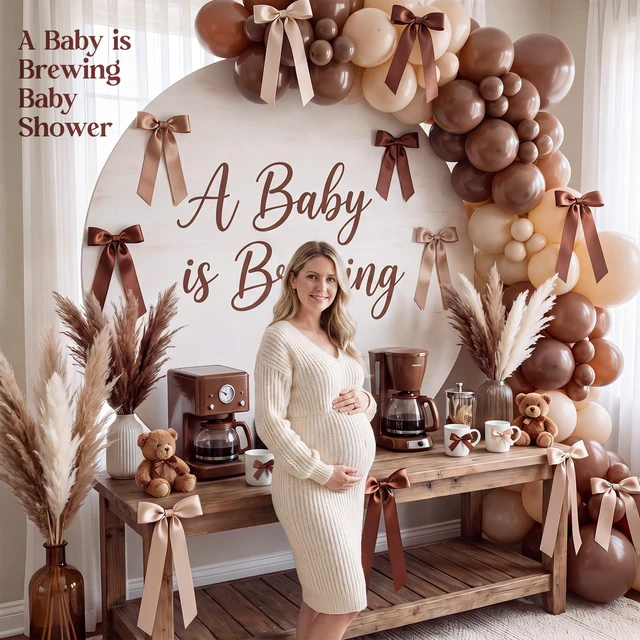Alt view image 7 of 7 - Brown Bow Wall Decor 48 Pcs Brown Ribbon Bows for Bridal Shower Decorations Fall Bow for Love is Brewing Bridal Shower Decorations, Baby is Brewing, Espresso Martini Party Decor, Bachelorette Party