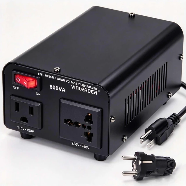 Main image of 500W Step Down/Up 220/240V to 110/120V Voltage Converter EU to US Step Up/Down Converter 110V to 220V, 220V to 110V with US power cord and US to EU Adapter