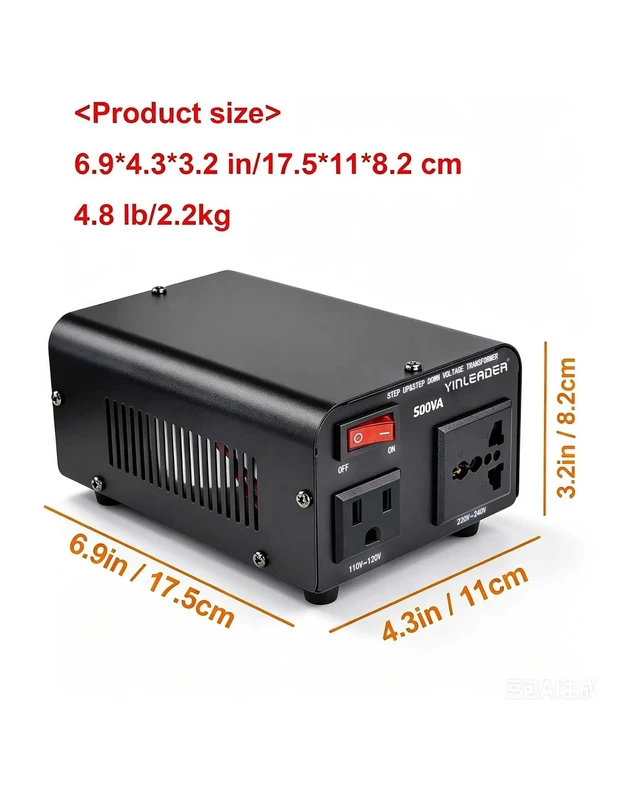Alt view image 6 of 7 - 500W Step Down/Up 220/240V to 110/120V Voltage Converter EU to US Step Up/Down Converter 110V to 220V, 220V to 110V with US power cord and US to EU Adapter
