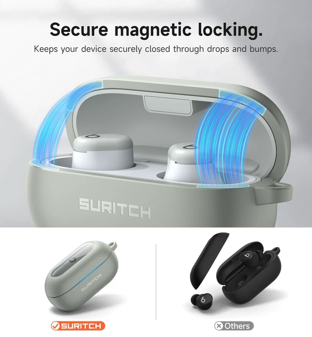 Alt view image 3 of 7 - Cases for Beats Solo Buds 2024 Case Cover, Magnetic Protective Covers for Beats Solo Buds Wireless Earbuds, Rugged Bumper Case with Magnetic Lok & Carabiner & Keyring & Cleaning Kit, Green