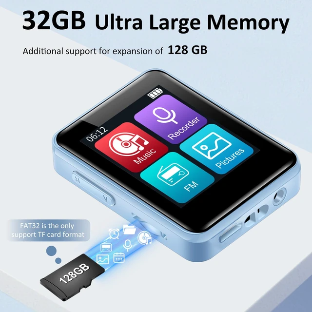 Alt view image 4 of 7 - 32GB MP3 Player for Kids, 1.8 inch Portable Small Music Bluetooth MP3 Player with Speaker, FM Radio, Voice Recorder, Alarm Clock, Stopwatch, Up to 512GB(Blue)
