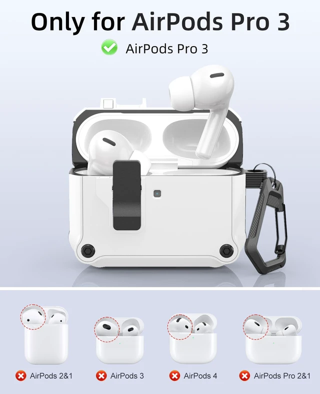 Alt view image 2 of 7 - Hard Case for Airpods Pro 3 (2025) with Secure Lock Clip,White+Black Automatic Pop-up Full Drop Protective Hard Cover for Apple AirPod Pro 3rd Generation with Climbing Hook & Cleaning Kit