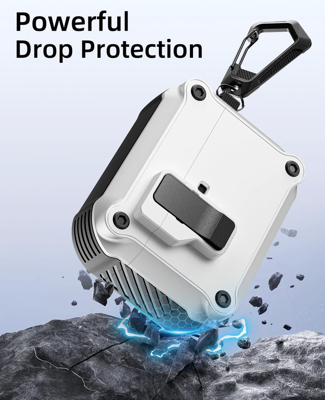 Alt view image 4 of 7 - Hard Case for Airpods Pro 3 (2025) with Secure Lock Clip,White+Black Automatic Pop-up Full Drop Protective Hard Cover for Apple AirPod Pro 3rd Generation with Climbing Hook & Cleaning Kit
