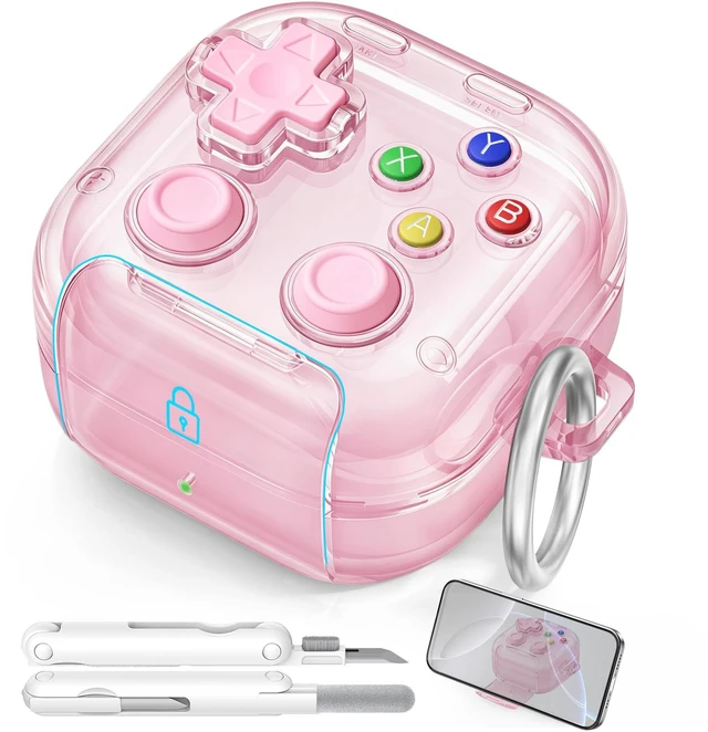 Main image of for Samsung Galaxy Buds 4 Pro/Galaxy Buds 4 Case (Clear Pink) with Safety Lock, with Pressable Button, As Phone Stand, Cool Funny Gifts Case, for Women Men, To Relief Stress